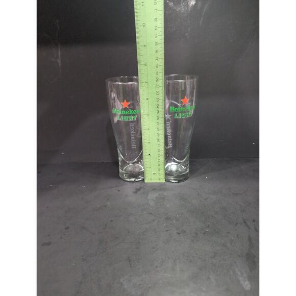 Heineken Light Beer Glasses, Set of 2, Red Star Design, 7.25" Tall, Glassware - Picture 8 of 9